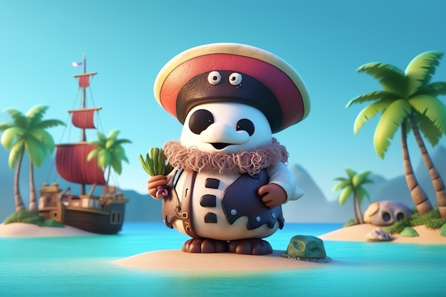 Um personagem do jogo o pirata está usando um chapéu e um chapéu de pirata.