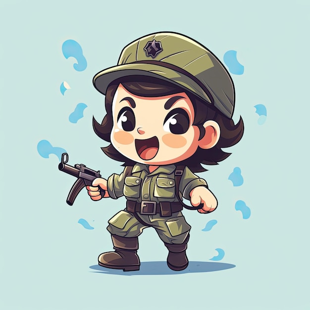 Foto um personagem militar bonito e encantador em ilustração vetorial