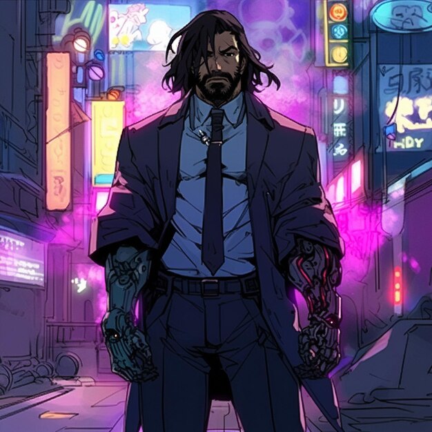 Um personagem no estilo de cyberpunk e anime