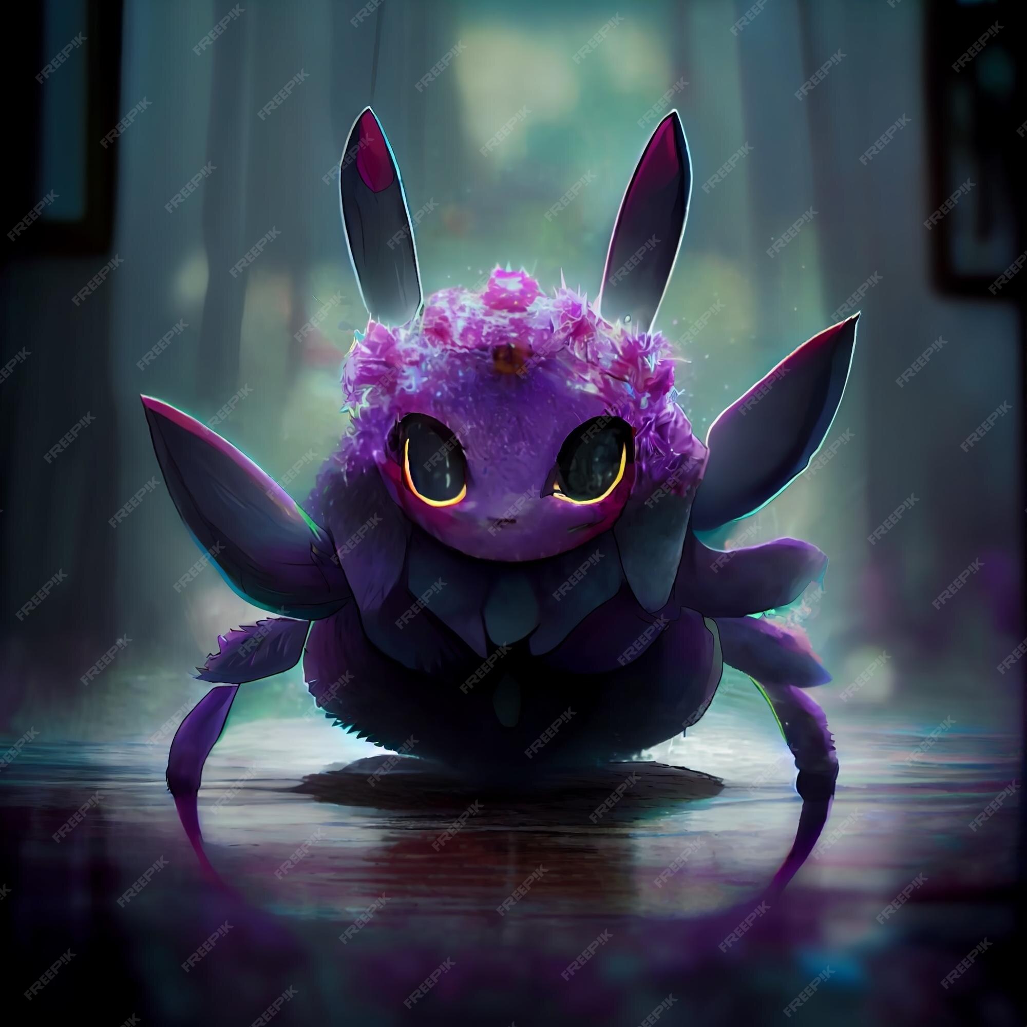 Um desenho de um personagem pokémon fofo com flores no fundo