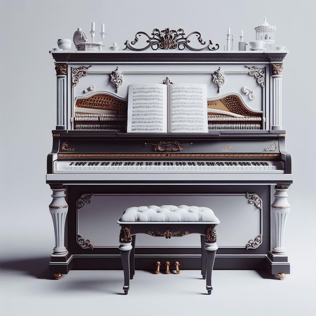 Um piano brilhante em um fundo branco