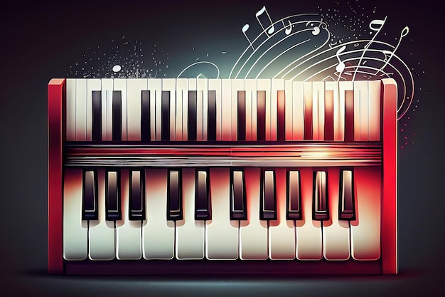 Um piano com luzes de natal e árvore Generative Ai