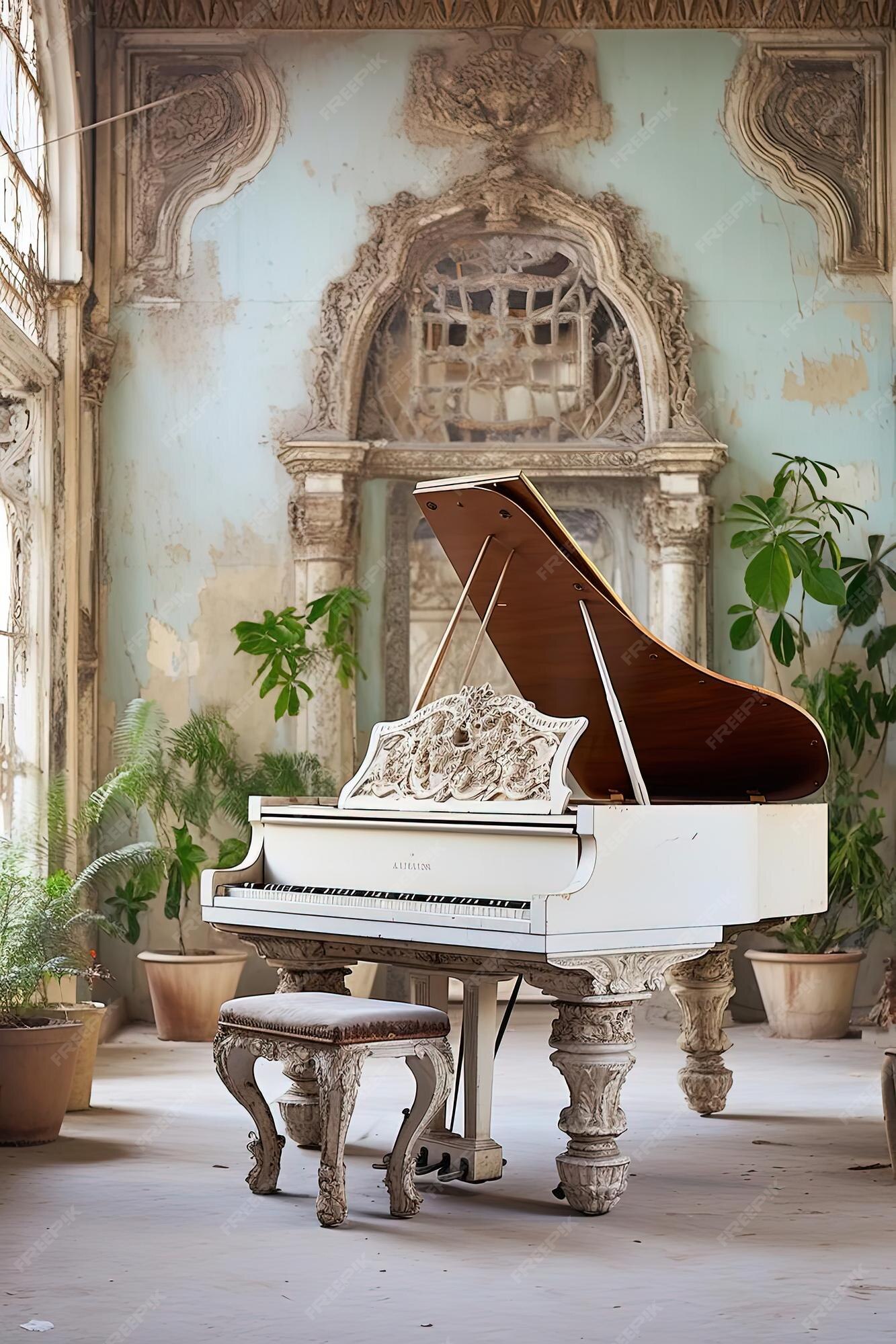 Piano De Cauda Branco Em Um Fundo Branco Música Do Jogo Sala Branca Com  Colunas E O Piano Sobre Uma Parede Piano Branco Na Obscur Imagem de Stock -  Imagem de grande