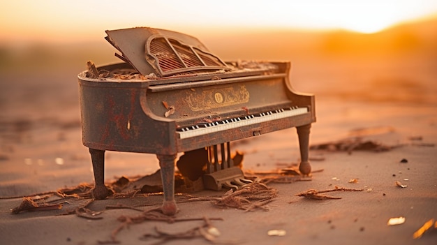 Um piano na praia com a palavra piano