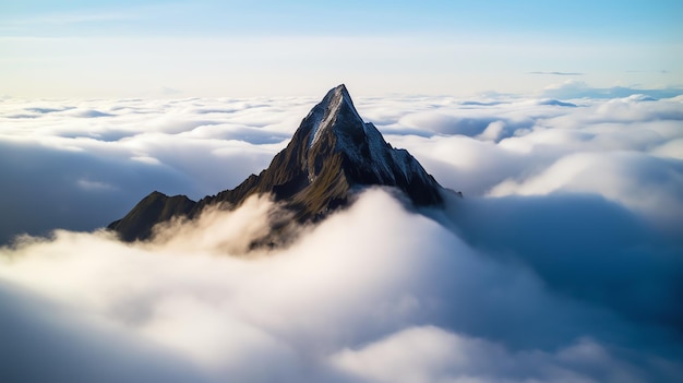 Um pico de montanha acima das nuvens