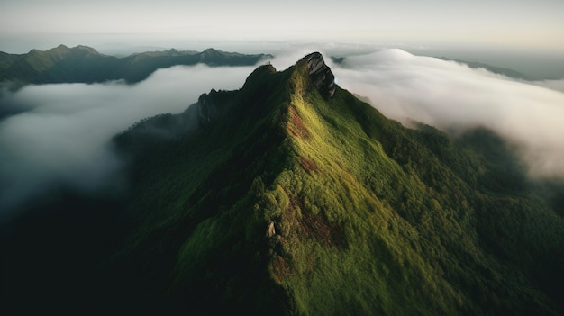 Um pico de montanha nas nuvens