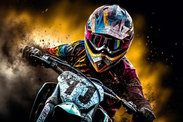 Foto um piloto de motocross usando capacete