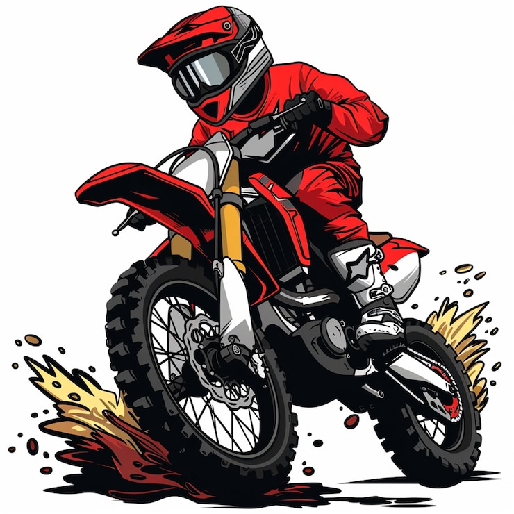 Foto um piloto de motocross vetorial em uma motocicleta em um design de camiseta vermelha