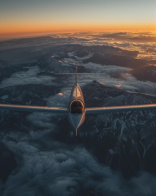 Foto um piloto de planador voando sobre um papel de parede cênico