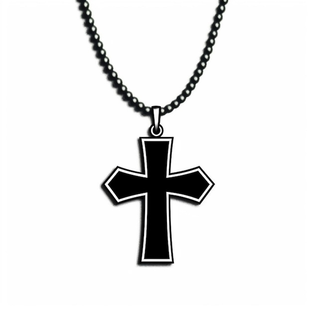 Foto um pingente de cruz preta com uma corrente em um fundo branco generativo ai
