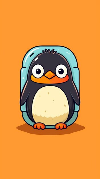 Um pinguim com uma mochila nas costas e um fundo amarelo generativo ai