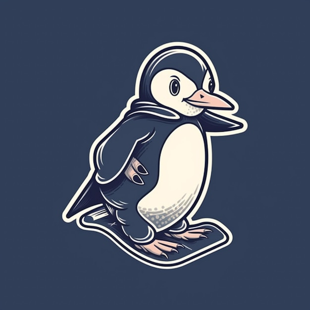 Um pinguim de desenho animado com um fundo azul e a palavra pinguim nele.