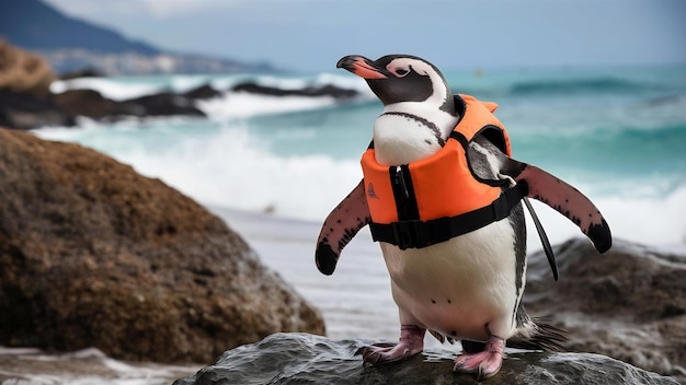 Foto um pinguim de perto na costa de ushuaia