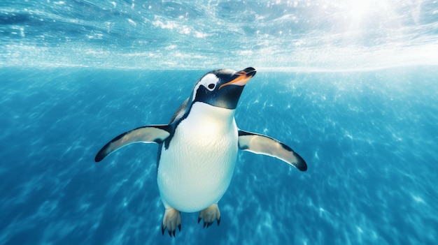 Um pinguim feliz deslizando no gelo gerado por IA