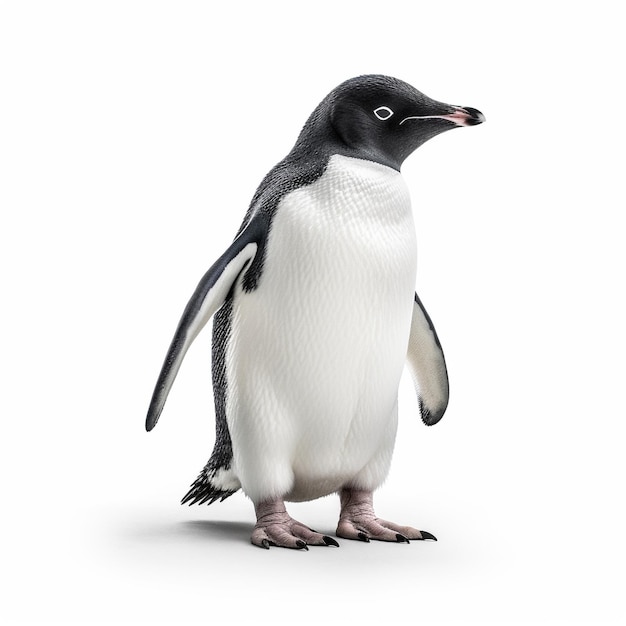 um pinguim que é branco e tem uma cauda preta
