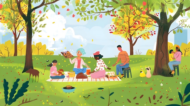 Um piquenique alegre em família no Parque Verdant durante as festas