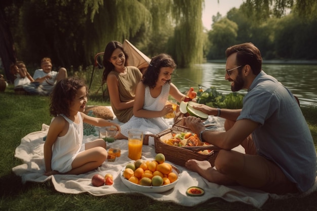 Um piquenique de família feliz reúne