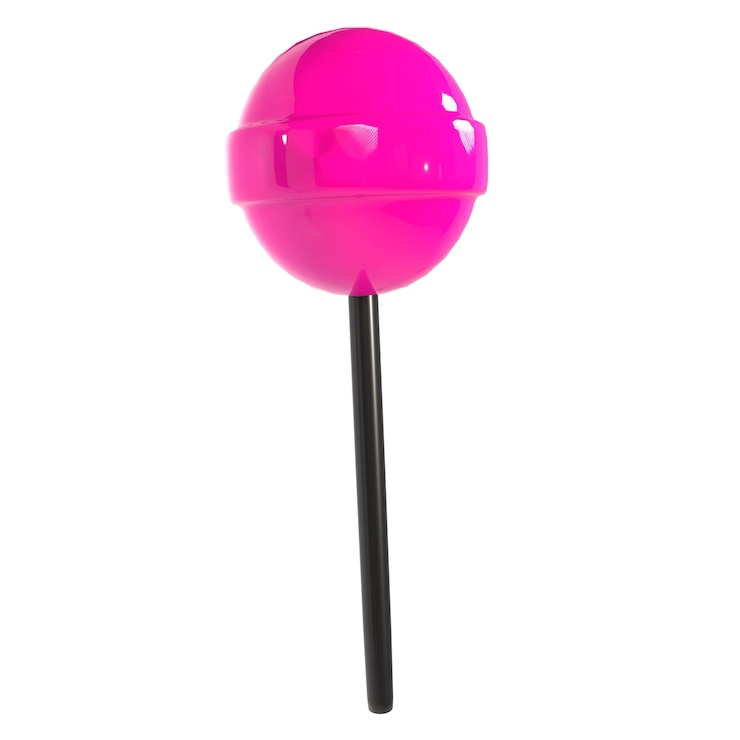 Foto um pirulito rosa com um bastão preto