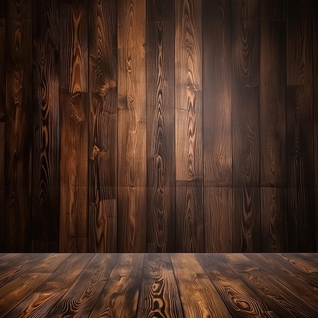 Um piso de madeira com fundo marrom escuro e uma parede branca que diz 'a palavra'