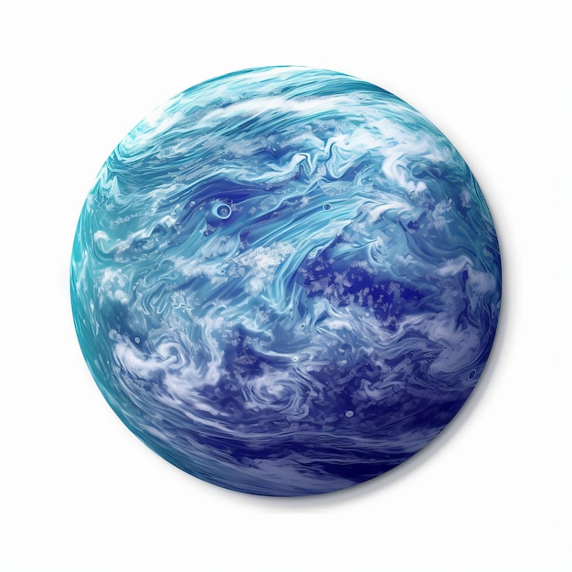Foto um planeta azul com um padrão giratório azul.