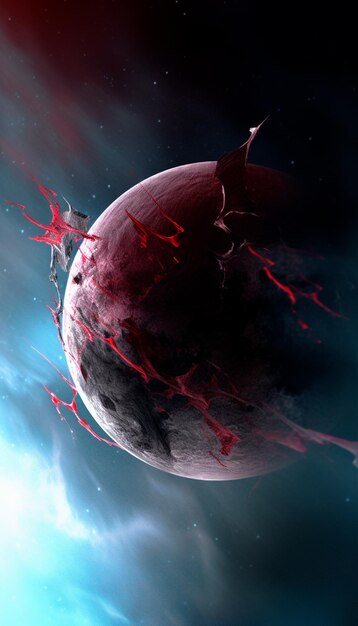 Um planeta com tinta vermelha e preta e um planeta escuro com as palavras'planet'on it