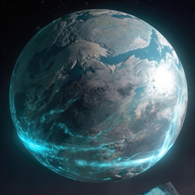 Um planeta com um planeta azul e a palavra planeta nele