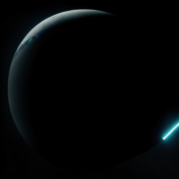 Um planeta com uma luz azul ao fundo