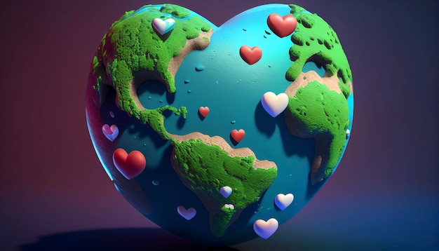 Foto um planeta em forma de coração com as palavras amor nele