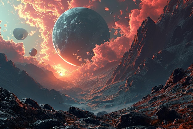 Um planeta em fundo vermelho