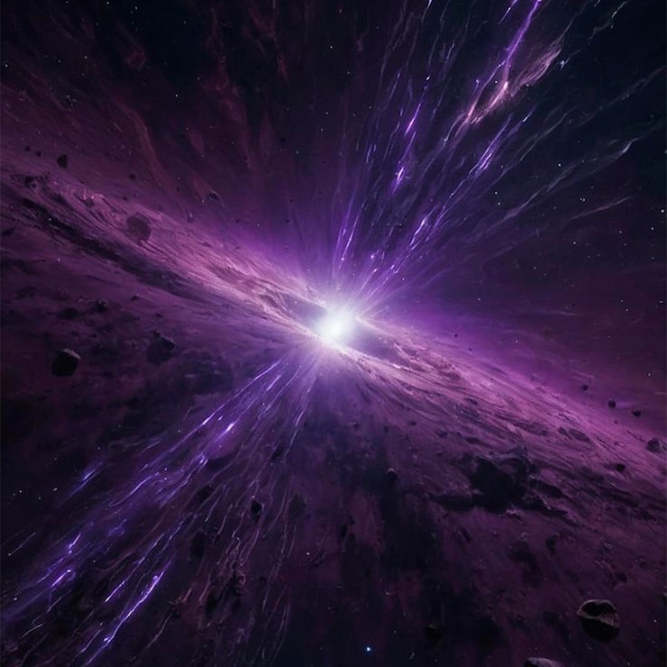 Foto um planeta roxo com uma estrela no centro.