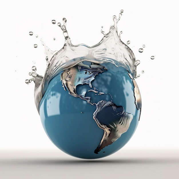 Um planeta Terra em respingos de água