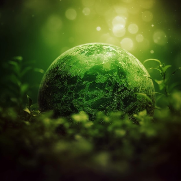 Um planeta verde com um fundo verde
