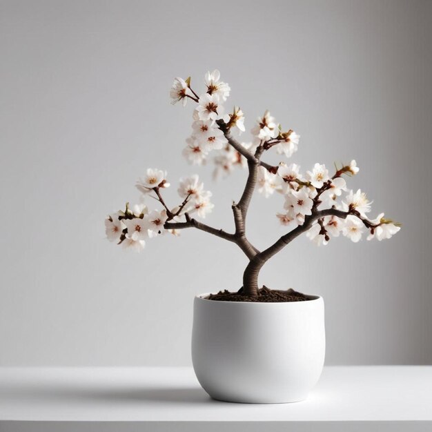 Foto um plantador branco com uma flor branca nele