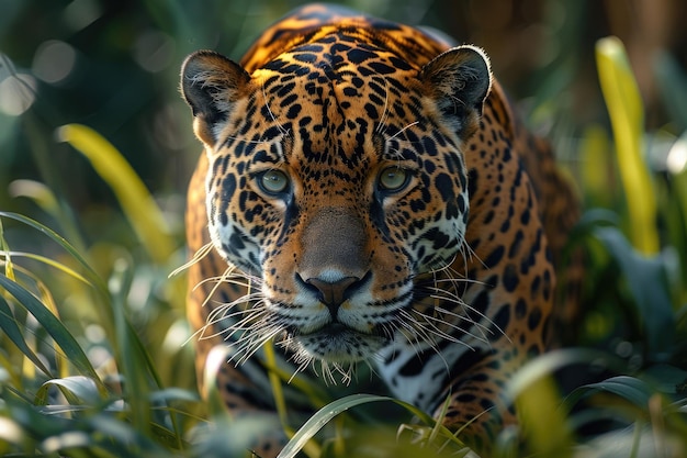 Um poderoso jaguar a espreitar a selva.