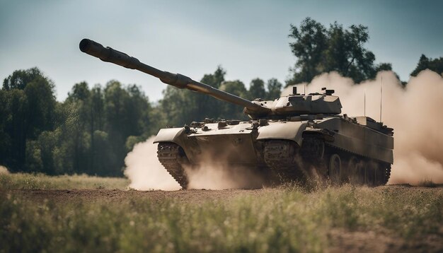 Foto um poderoso tanque militar no campo de batalha