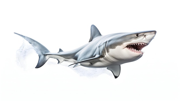 Um poderoso tubarão em uma postura dinâmica de natação
