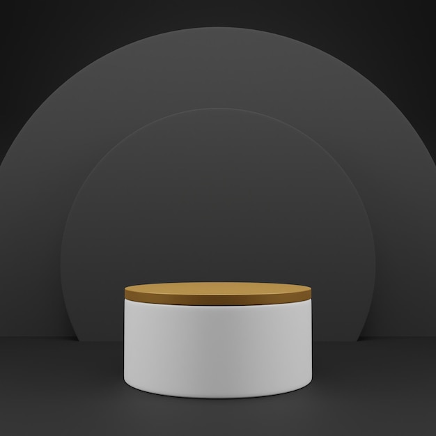Um pódio branco com um círculo dourado no topo para exibição do produto