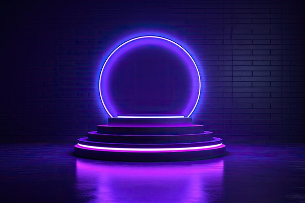 Um pódio com luz neon para colocação e visualização de produtos