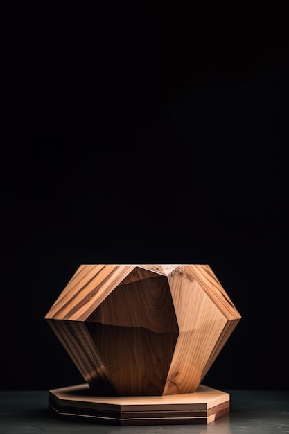 Um pódio geométrico de madeira com uma base hexagonal Generative AI