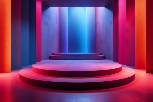 Um pódio minimalista com um tema de cores popup brincalhão