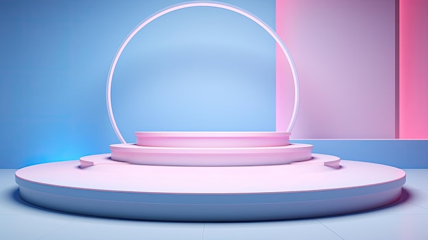 um pódio redondo com uma mesa redonda e um círculo redondo sobre ele.