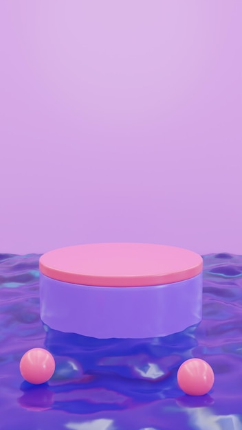 Foto um pódio roxo flutuando na renderização 3d da água