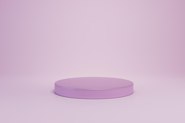 Um pódio roxo redondo para colocar mercadorias ou texto em um espaço de cópia de cópia de fundo pastel 3D renderização