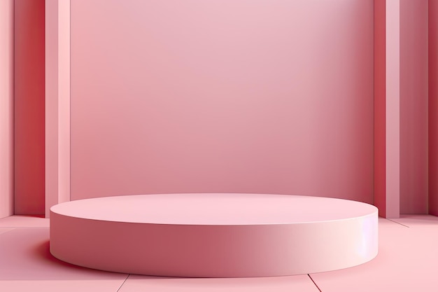 Um pódio vazio com uma forma geométrica colocada sobre um fundo de rosa pastel Há espaço disponível