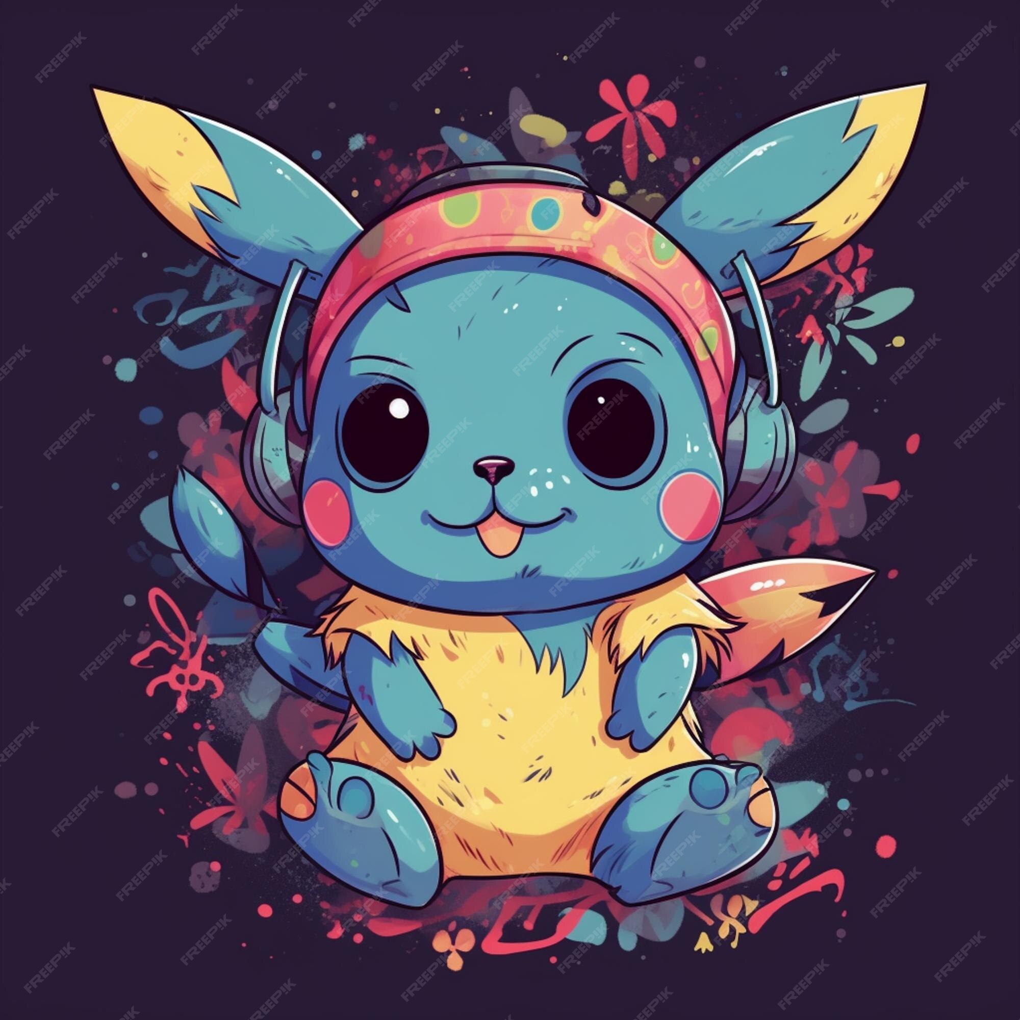 Desenho de um pokémon bonitinho com uma estrela no fundo