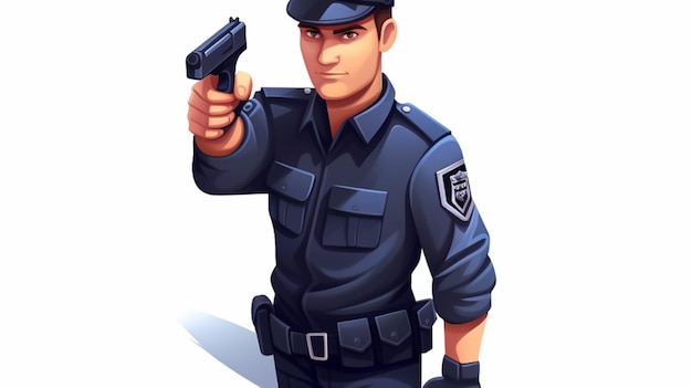 Um polícia com uma arma na mão.