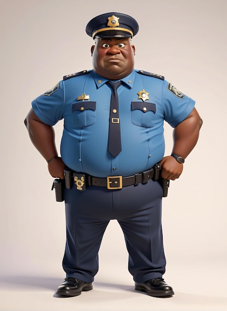 Um policial de uniforme azul.