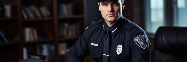 Um policial em uniforme com as palavras " polícia " na parte de trás.