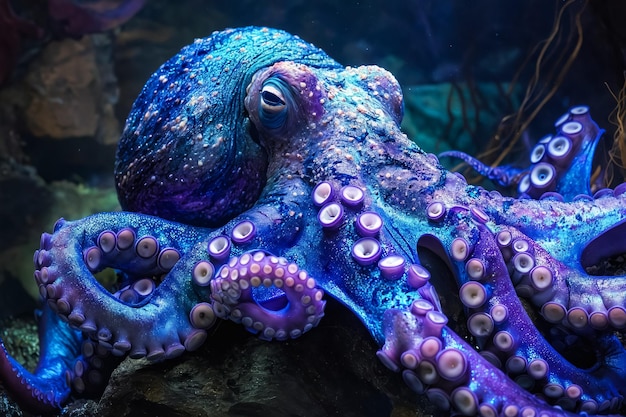 Um polvo com tentáculos e tentáculos roxos