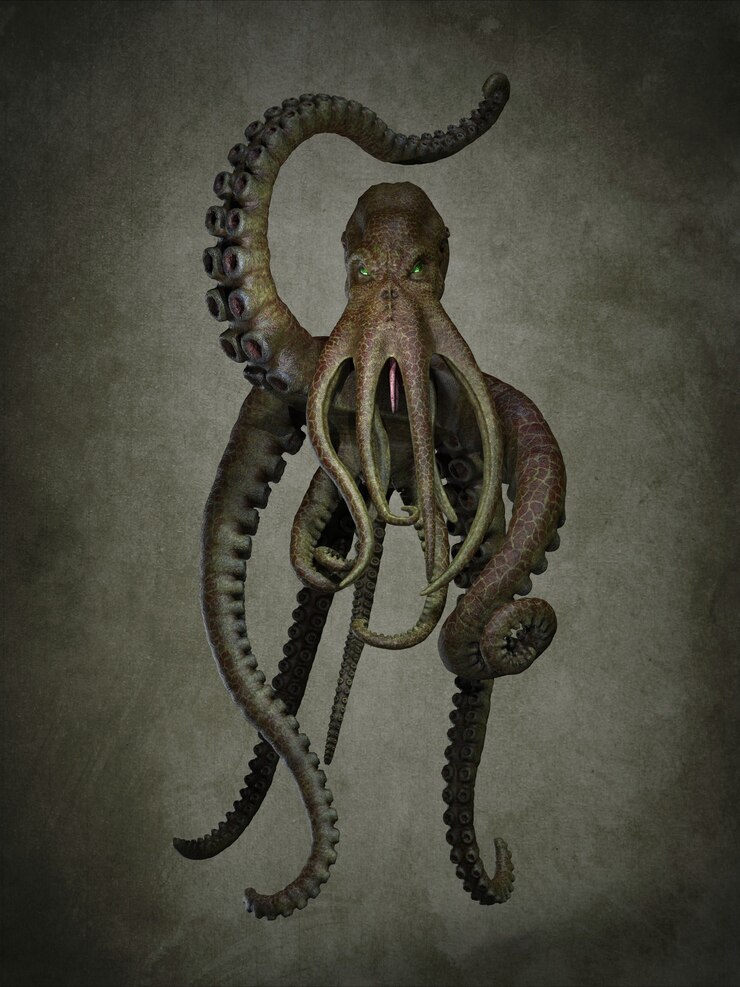 Foto um polvo gigante do oceano. ilustrações 3d